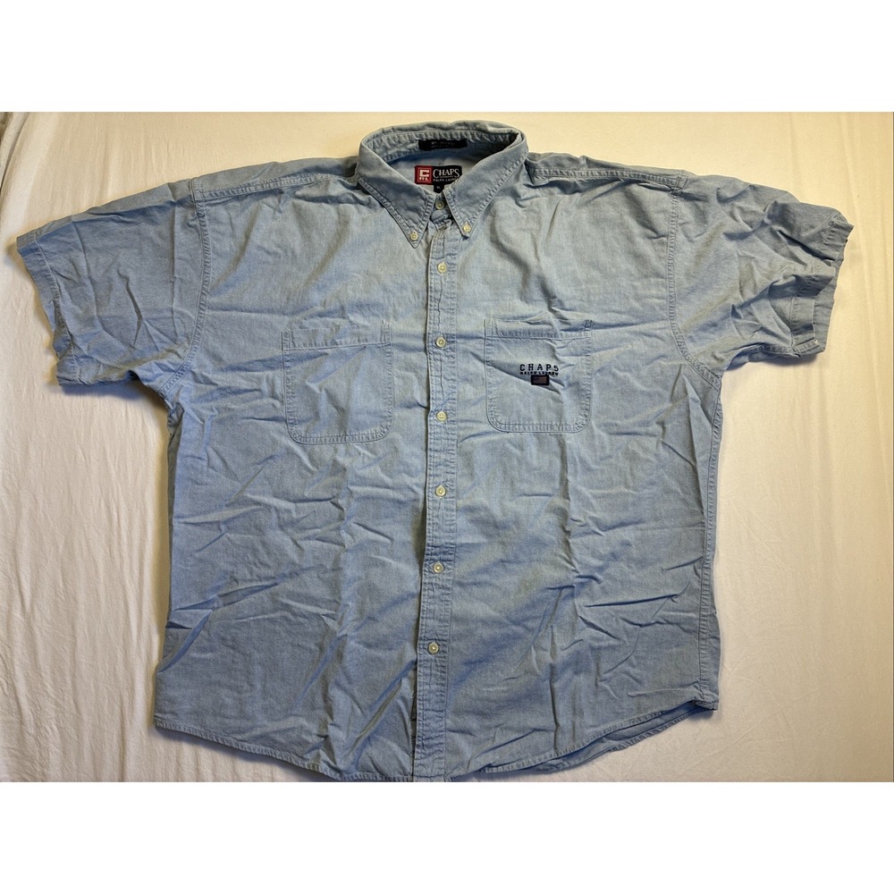 Vintage 90s Chaps Ralph Lauren Button Down Denim Shirt Mens XL Embroidered
